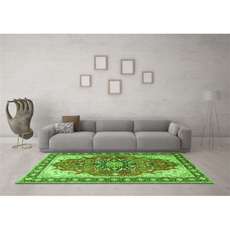 Bungalow Rose Machine Woven Power Loomed Green Machine Washable Rug