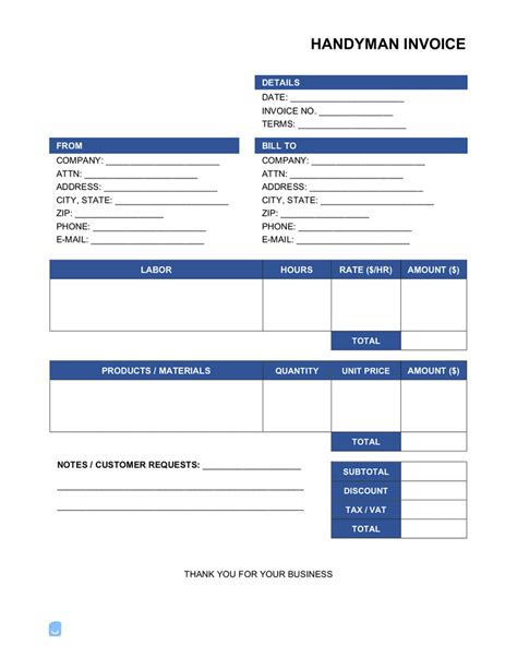 Handyman Invoice Template Invoice Maker