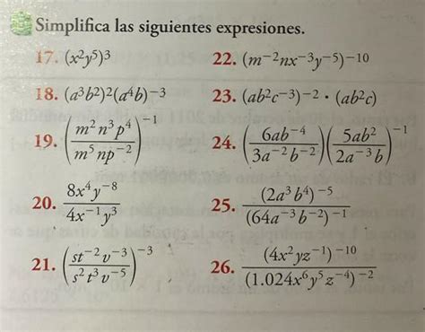 Simplifica Las Siguientes Expresiones Solo Necesito Los Numeros