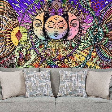 Wall Tapestry Sun And Moon Psychedelic Art Tapestry Mandala Hippie Wall