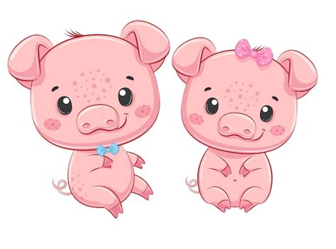 Ilustración De Dibujos Animados Lindo Bebé Niño Y Niña Cerdos Vector