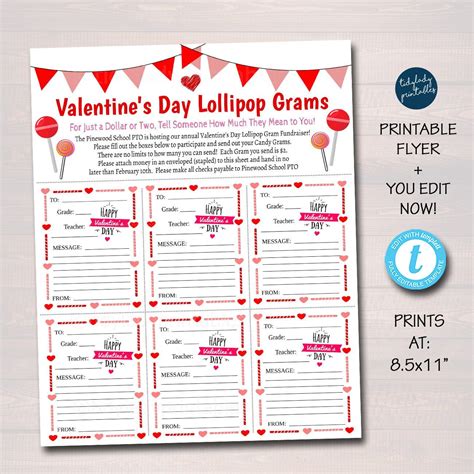 Editable Valentine S Day Lollipop Candy Gram Flyer School Etsy Valentines School Fundraiser