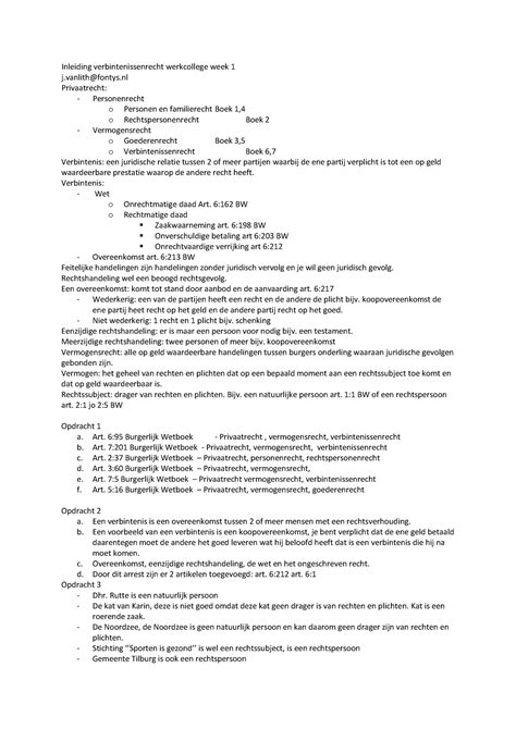 Inleiding Verbintenissenrecht Wc Inleiding Verbintenissenrecht