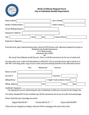 Fillable Online Birth Certificate Request Form City Of Ashtabula Health