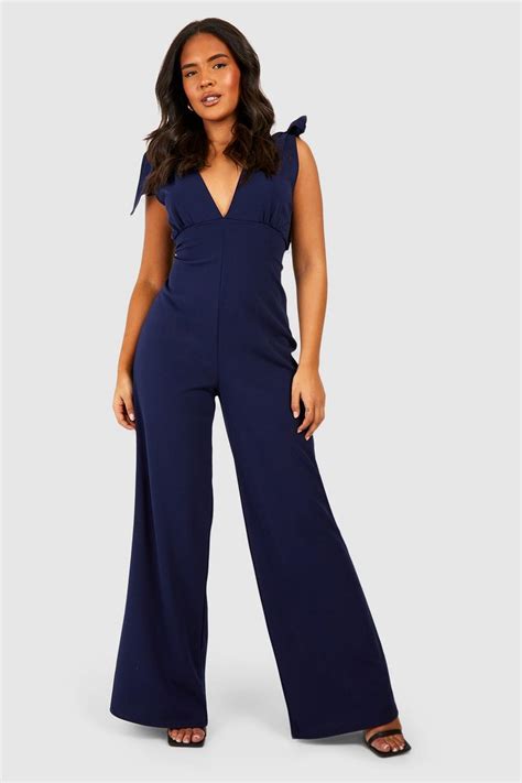 Plus Tie Shoulder Wide Leg Jumpsuit Boohoo Uk