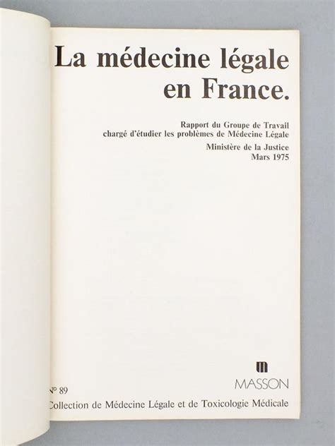 La médecine légale en France Rapport du Groupe de Travail chargé d