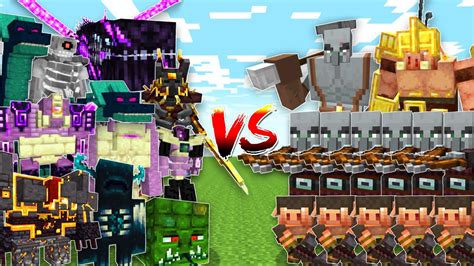 OP BOSSES Vs PIGLIN And ILLAGER ALLIANCE Minecraft Mob Battle YouTube