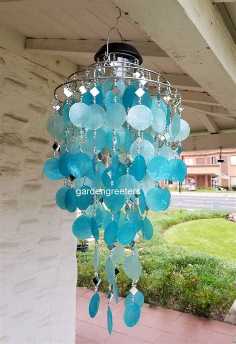 Turquoise Solar Capiz Shell Windchimes Chandelier Turquoise Capiz