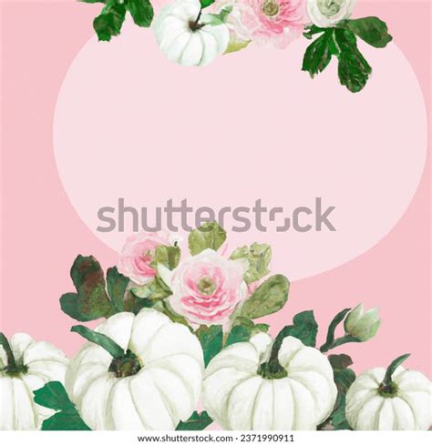 White Pumpkin Card Border Pink Flowers AI-generated image 2371990911 ...