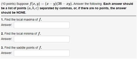 Solved 10 Points Suppose F X Y X−y 36−xy Answer The