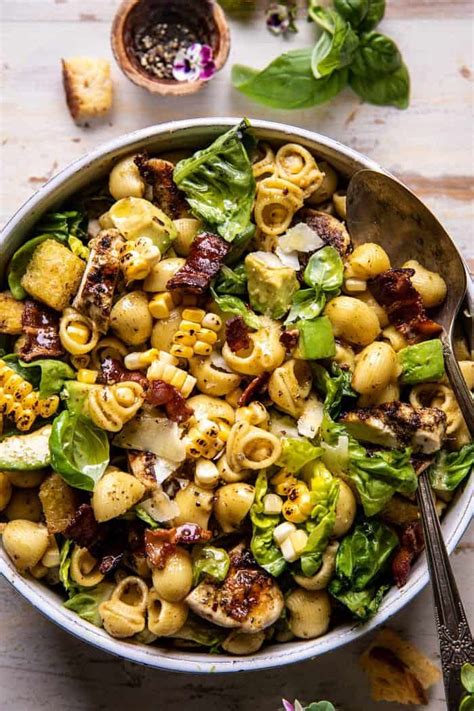 Pesto Chicken Corn And Avocado Bacon Pasta Salad Half Baked Harvest