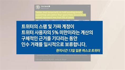 트위터 인수 중단 머스크 가격 깎나주가 하락에 기밀 위반 잡음도 장가희 기자의 뉴스픽