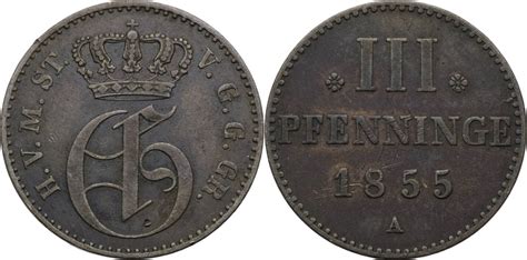 Mecklenburg Strelitz Großfürstentum 3 Pfenninge 1855 A Georg 1816