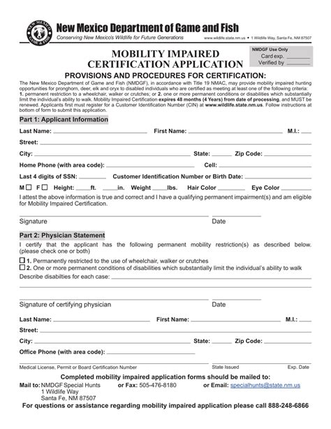 New Mexico Mobility Impaired Certification Application Fill Out Sign