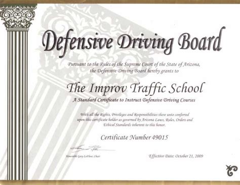 Arizona Defensive Driving Schoolimprov With Safe Driving Certificate