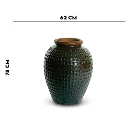 Vaso Cer Mico Bellagio R Stico M Dio Verde Cm Loja Lemis