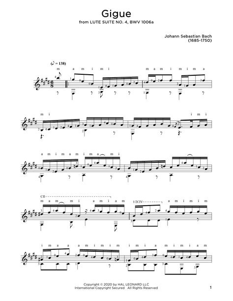 Gigue By Johann Sebastian Bach Sheet Music For Solo Guitar At Sheet