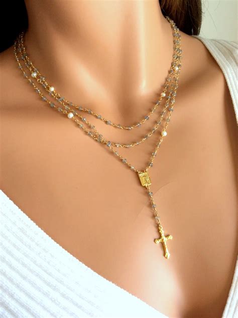 Rosary Necklace Gold Filled Labradorite Gemstones With Etsy