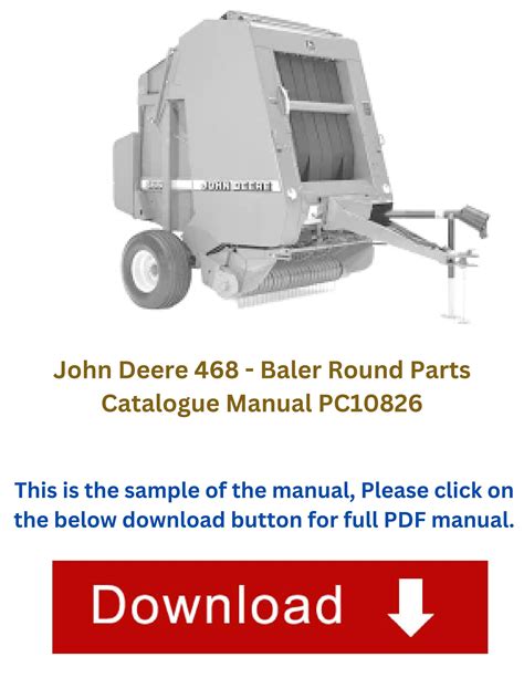 John Deere 468 Baler Round Parts Catalogue Manual PC10826 By Service