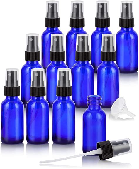 Juvitus 1 Oz Cobalt Blue Glass Boston Round Bottle With Black Fine Mist Spray 12