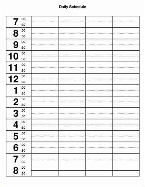 Daily Schedule Template 30 Minutes