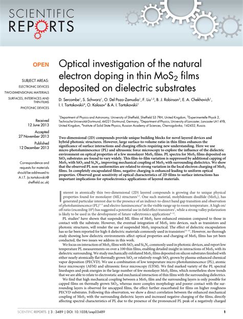 Pdf Optical Investigation Of The Natural Electron Doping In Thin Mos2