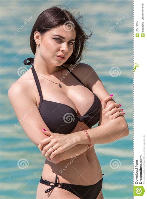 Sexy Frau Im Bikini Auf Seehintergrund Stockbild Bild Von Sch N