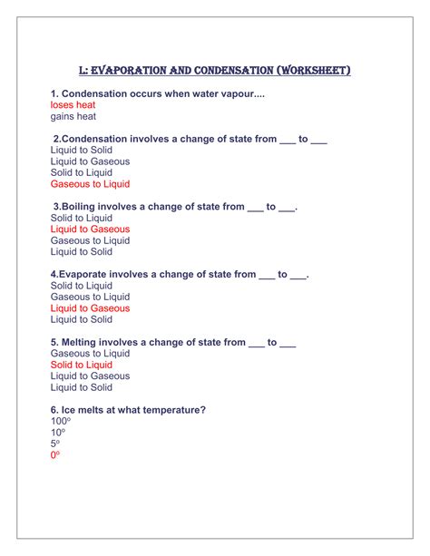 Condensation And Evaporation Worksheets Worksheets Hot Sex Picture