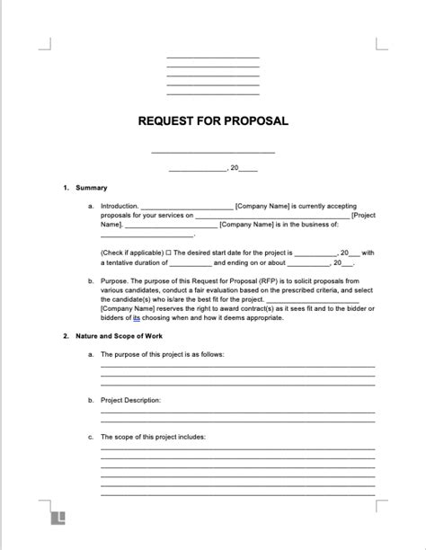 Free Request For Proposal Rfp Template Pdf Word