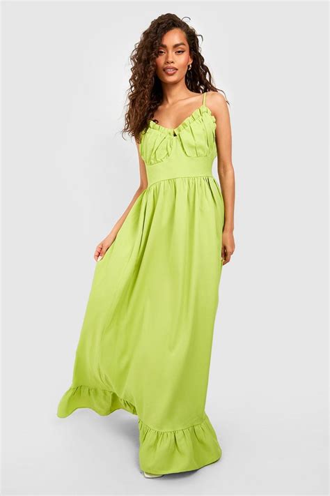 Ruched Bust Frill Hem Maxi Dress Boohoo Uk