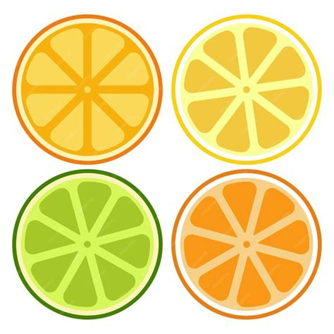 Premium Vector Citrus Fruit Slice Vector Cartoon Set Of Lemon Lime Orange And Tangerine