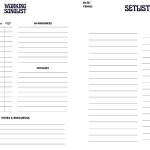 Setlist Builder Gig Setlist Template for Artists and Bands - Etsy