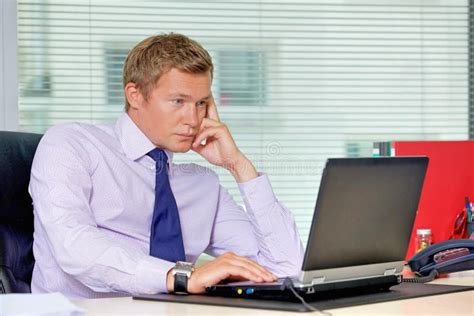 Businessman Using Laptop At Office Stock Image Image Of Concentration