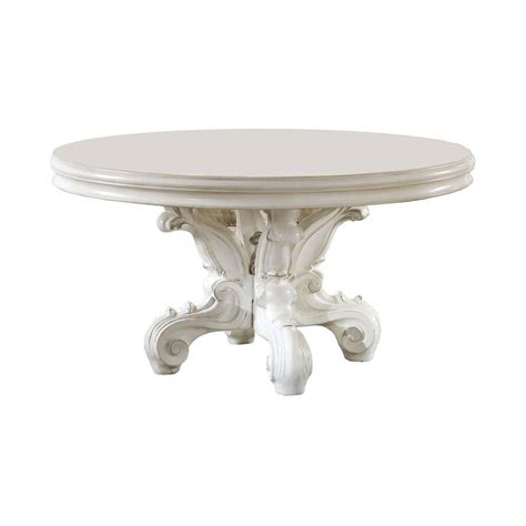 Acme Furniture Versailles Bone White Wood Pedestal Dining Table Seats