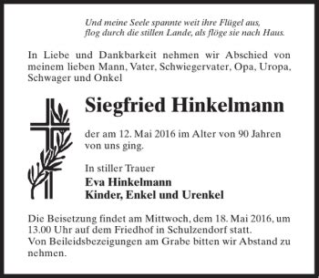 Traueranzeigen Von Siegfried Hinkelmann Trauer Anzeigen De