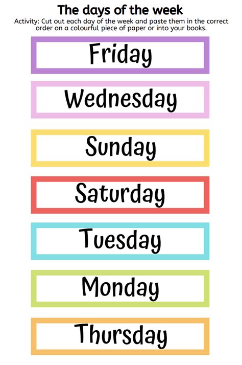 Free Preschool Days Of The Week Printables