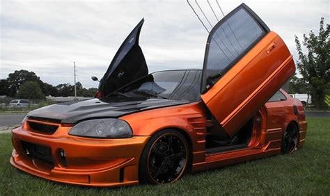 Perfect Design Orange Custom Honda Civic With Lambhorghini Doors