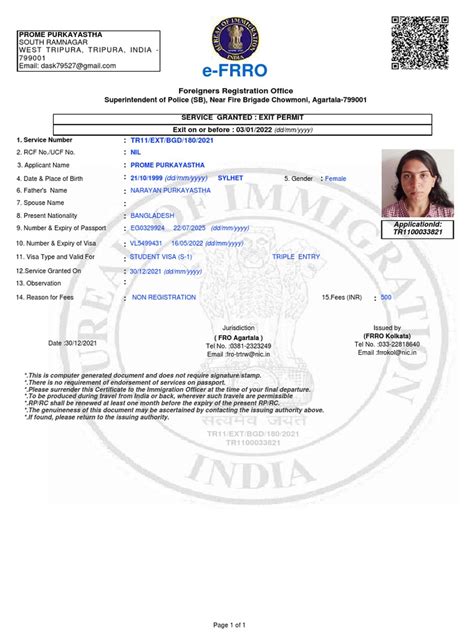 E Frro Foreigners Registration Office Pdf Travel Visa Passport