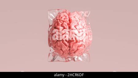 Human Brain Wrapped In Shrink Wrap As A Plastic Waste And Medical