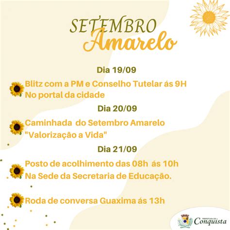 Cronograma Para A Semana De Mobiliza O Do Setembro Amarelo