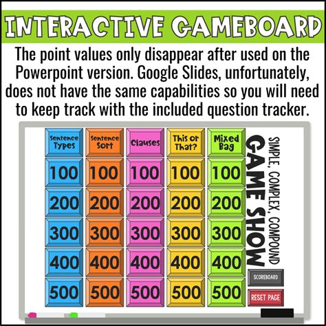 Simple Complex And Compound Sentences Game Show Grammar Test Prep