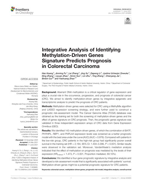 PDF Integrative Analysis Of Identifying Methylation Driven Genes