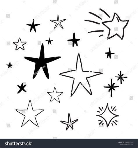 Stars Doodle Set Hand Drawn Star Stock Vector Royalty Free