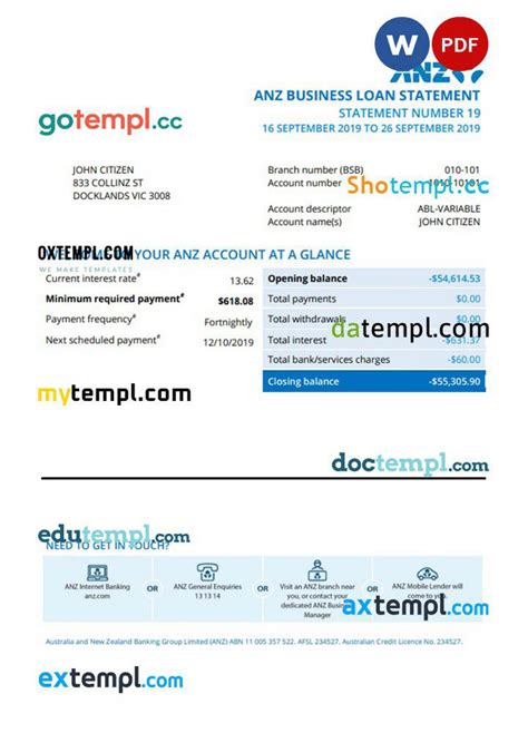 Doctempl Australian Anz Proof Of Address Bank Statement Months