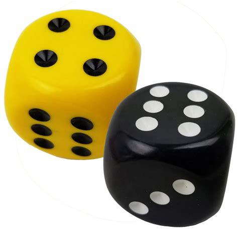 Set Of 2 6 Sided Jumbo 32mm Round Corner Black And Yellow Dice In Snow