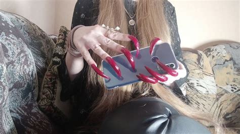 Asmr Nails Vera Long Red Sharp Nails Tapping Scratching Telefon Sharp