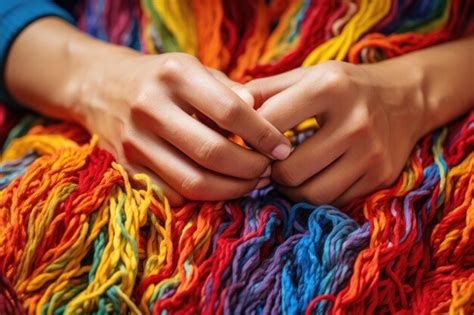 Premium Ai Image Closeup Of Hands Knitting With Multicolored Wool