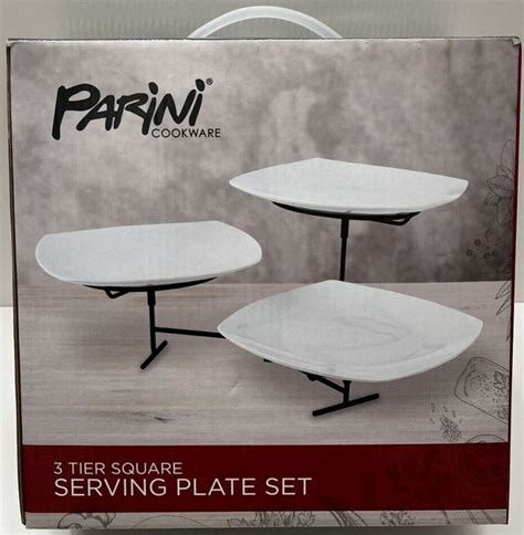 Parini Cookware Tier Square Serving Plate Set Buffet Serving Small