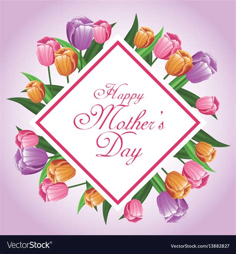 Happy Mothers Day Card Tulips Leaves Decoration Vector Image