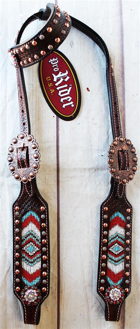 Horse Show Bridle Western Leather Headstall Barrel Racing Tack Beaded